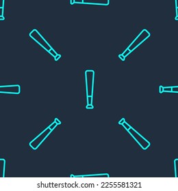 Green line Baseball bat icon isolated seamless pattern on blue background.  Vector