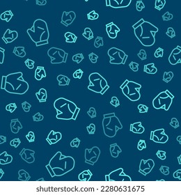Green line Baseball glove icon isolated seamless pattern on blue background.  Vector Illustration