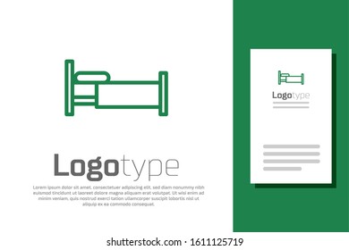 Green line Bed icon isolated on white background. Logo design template element. Vector Illustration