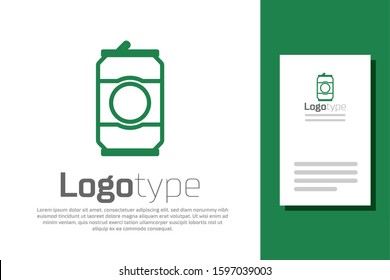 Green line Beer can icon isolated on white background. Logo design template element. Vector Illustration