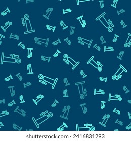 Green line Beer tap icon isolated seamless pattern on blue background.  Vector