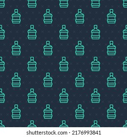 Green line Big bottle with clean water icon isolated seamless pattern on blue background. Plastic container for the cooler.  Vector