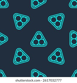 Green line Billiard balls in a rack triangle icon isolated seamless pattern on blue background.  Vector Illustration