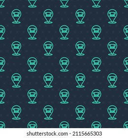 Green line Blacksmith anvil tool icon isolated seamless pattern on blue background. Metal forging. Forge tool.  Vector
