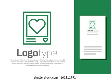 Green line Blanks photo frames and hearts icon isolated on white background. Valentines Day symbol. Logo design template element. Vector Illustration