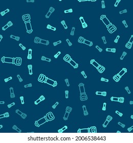 Green line Bottle opener icon isolated seamless pattern on blue background.  Vector