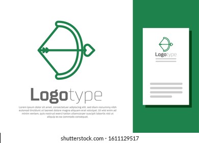 Green line Bow and arrow icon isolated on white background. Cupid symbol. Love sign. Valentines day concept. Logo design template element. Vector Illustration