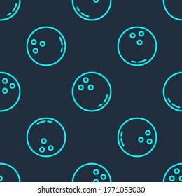 Green line Bowling ball icon isolated seamless pattern on blue background. Sport equipment.  Vector Illustration