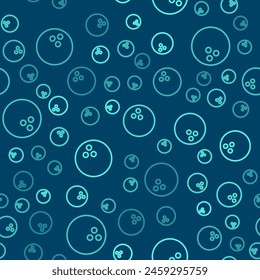 Green line Bowling ball icon isolated seamless pattern on blue background. Sport equipment.  Vector Illustration