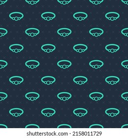 Green line Bracelet jewelry icon isolated seamless pattern on blue background. Bangle sign.  Vector