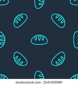 Green line Bread loaf icon isolated seamless pattern on blue background.  Vector