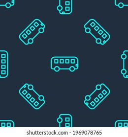 Green line Bus toy icon isolated seamless pattern on blue background.  Vector