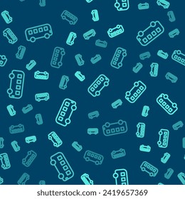 Green line Bus toy icon isolated seamless pattern on blue background.  Vector