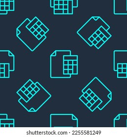 Green line Calculator icon isolated seamless pattern on blue background. Accounting symbol. Business calculations mathematics education and finance.  Vector