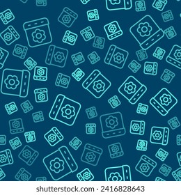 Green line Calendar spring icon isolated seamless pattern on blue background. Event reminder symbol.  Vector