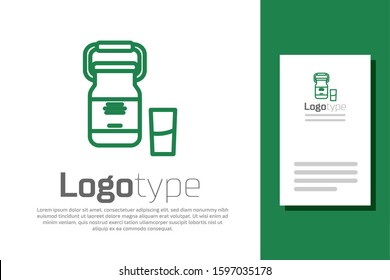 Green line Can container for milk and glass icon isolated on white background. Logo design template element. Vector Illustration