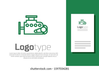 Green line Car engine icon isolated on white background. Logo design template element. Vector Illustration