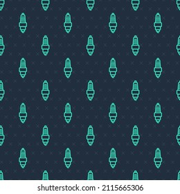 Green line Car spark plug icon isolated seamless pattern on blue background. Car electric candle.  Vector