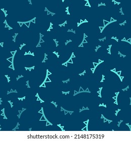 Green line Carnival garland with flags icon isolated seamless pattern on blue background. Party pennants for birthday celebration, festival decoration.  Vector