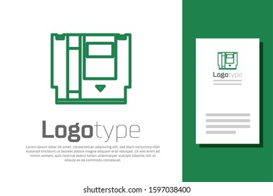 Green line Cartridge for retro game console icon isolated on white background. TV Game cartridge. Logo design template element. Vector Illustration