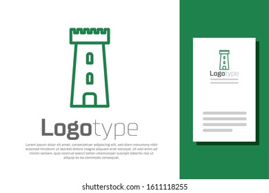 Green line Castle tower icon isolated on white background. Fortress sign. Logo design template element. Vector Illustration