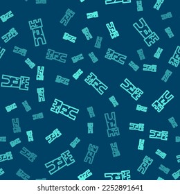 Green line Castle tower icon isolated seamless pattern on blue background. Fortress sign.  Vector