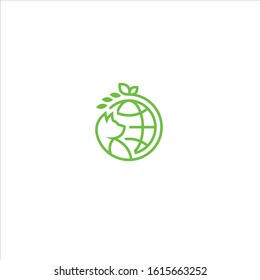green line cat world logo vector template
