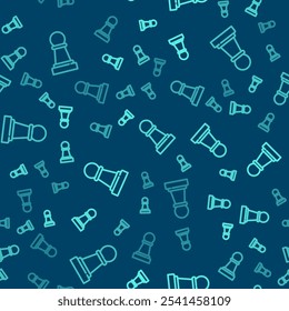 Green line Chess icon isolated seamless pattern on blue background. Business strategy. Game, management, finance.  Vector