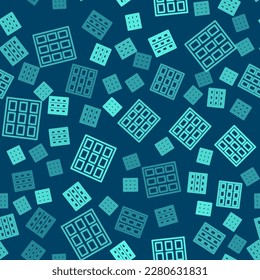 Green line Chocolate bar icon isolated seamless pattern on blue background.  Vector