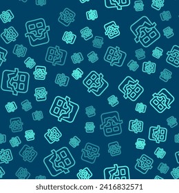 Green line Chocolate bar icon isolated seamless pattern on blue background.  Vector