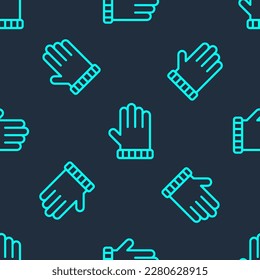 Green line Christmas mitten icon isolated seamless pattern on blue background.  Vector
