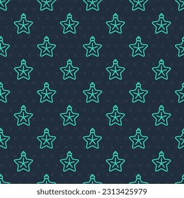 Green line Christmas star icon isolated seamless pattern on blue background. Merry Christmas and Happy New Year.  Vector
