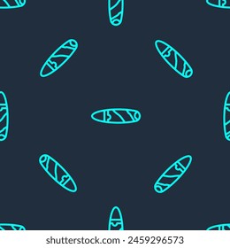 Green line Cigar icon isolated seamless pattern on blue background.  Vector