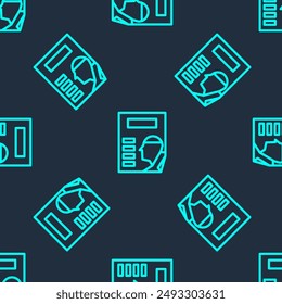 Green line Cinema poster icon isolated seamless pattern on blue background.  Vector Illustration