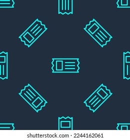 Green line Cinema ticket icon isolated seamless pattern on blue background.  Vector Illustration