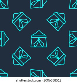 Green line Circus tent icon isolated seamless pattern on blue background. Carnival camping tent. Amusement park.  Vector