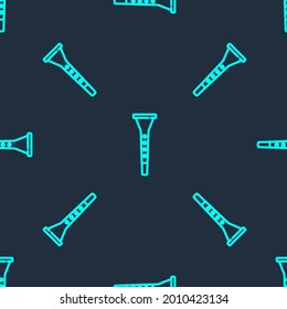 Green line Clarinet icon isolated seamless pattern on blue background. Musical instrument.  Vector