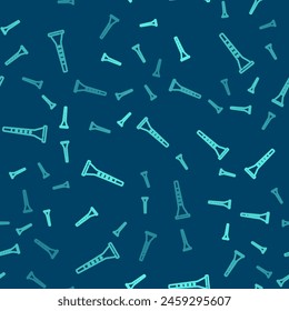 Green line Clarinet icon isolated seamless pattern on blue background. Musical instrument.  Vector