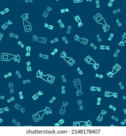 Green line Cleaning spray bottle with detergent liquid icon isolated seamless pattern on blue background.  Vector