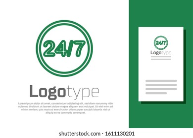 Green line Clock 24 hours icon isolated on white background. All day cyclic icon. 24 hours service symbol. Logo design template element. Vector Illustration