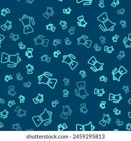 Green line Coffee maker moca pot icon isolated seamless pattern on blue background.  Vector