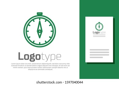 Green line Compass icon isolated on white background. Windrose navigation symbol. Wind rose sign. Logo design template element. Vector Illustration