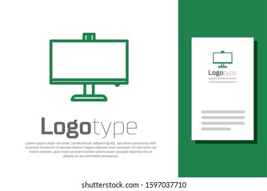 Green line Computer monitor icon isolated on white background. PC component sign. Logo design template element. Vector Illustration