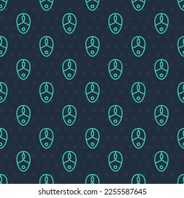 Green line Computer mouse gaming icon isolated seamless pattern on blue background. Optical with wheel symbol.  Vector