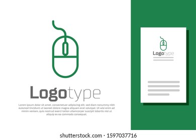 Green line Computer mouse icon isolated on white background. Optical with wheel symbol. Logo design template element. Vector Illustration