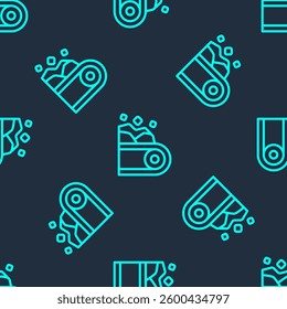 Green line Conveyor belt carrying coal icon isolated seamless pattern on blue background.  Vector