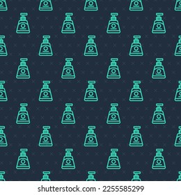 Green line Cream or lotion cosmetic tube icon isolated seamless pattern on blue background. Body care products for woman.  Vector
