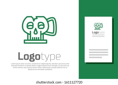 Green line Cup from the skull icon isolated on white background. Logo design template element. Vector Illustration