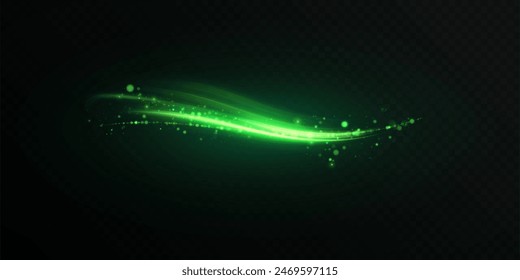 Green line curve light effect. Glowing green PNG effect. Abstract effect of light energy movement. Vector 10 EPS