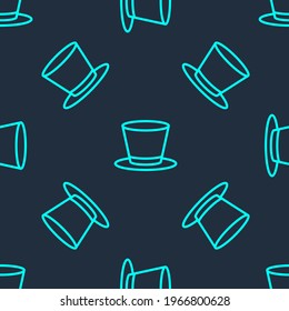 Green line Cylinder hat icon isolated seamless pattern on blue background.  Vector